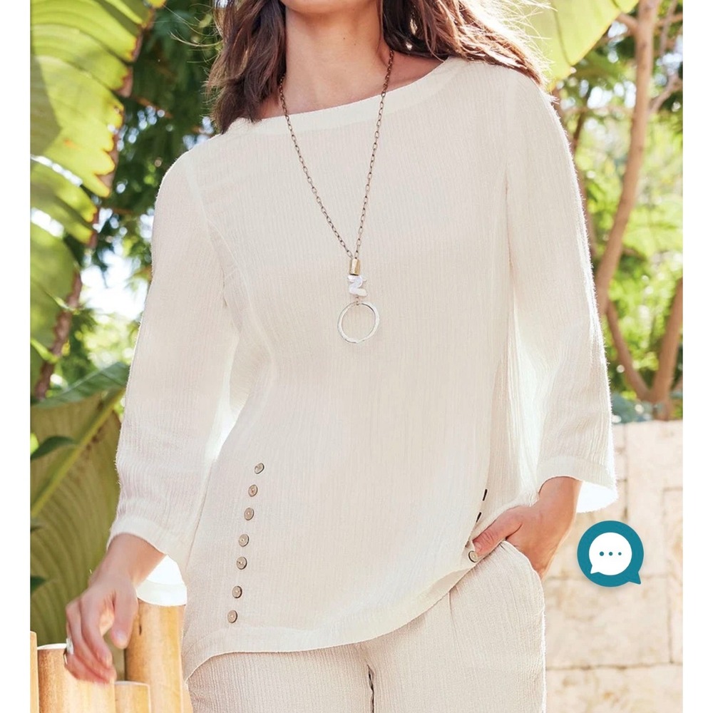 Soft Surroundings Oceo Crinkle Gauze Tunic Boho Ivory Womens XL 2EW85‎